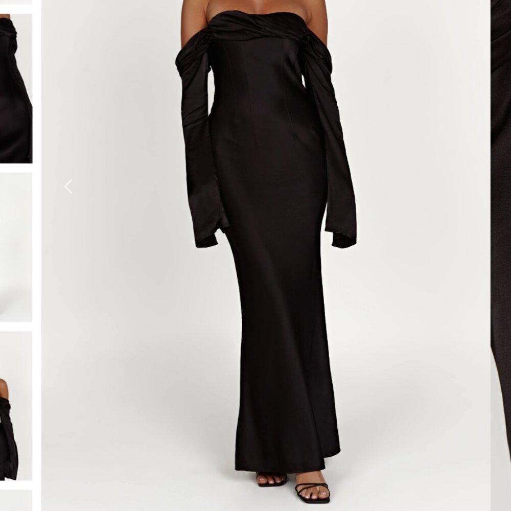 Giselle Off Shoulder Cowl Neck Maxi Dress - Black L